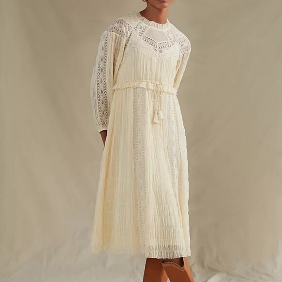 Let Me Be/Anthropologie pleated lace midi dress (wedding/balletcore) - Picture 1 of 6